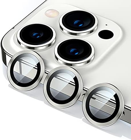 אקגונון [2 סטים] [כסף] מתכת כיסוי מלא + מגן עדשת מצלמה מעגל זכוכית מחוסמת לאייפון 13 פרו / 13 פרו מקס,